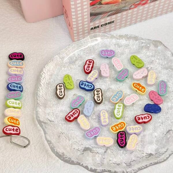 Metal beads, Cute words, colorful,size 15*8