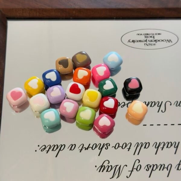Acrylic beads,fat square shape,heart spacer beads,colorful