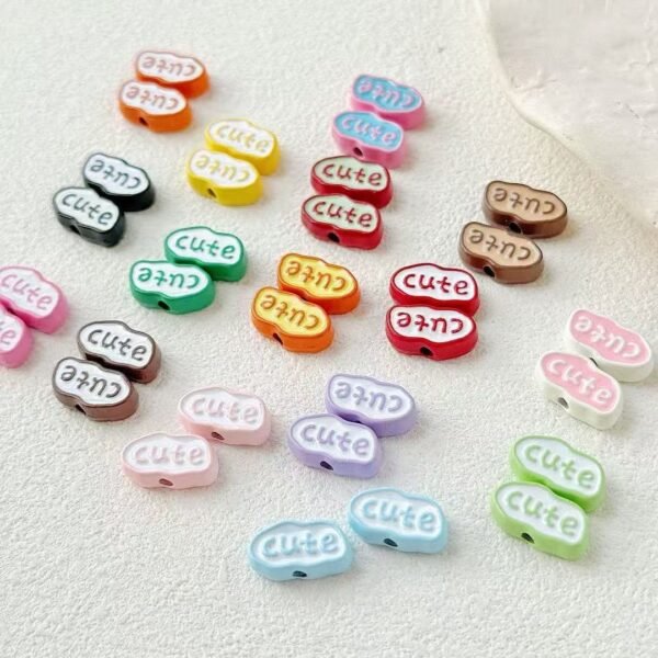 Metal beads, Cute words, colorful,size 15*8