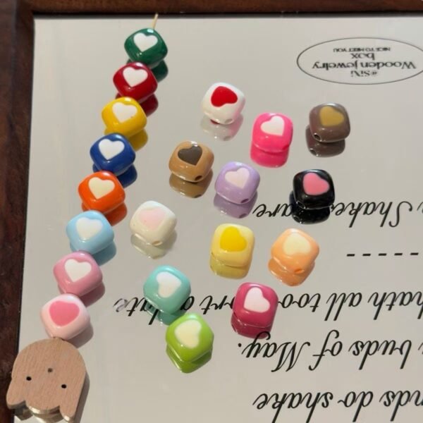 Acrylic beads,fat square shape,heart spacer beads,colorful
