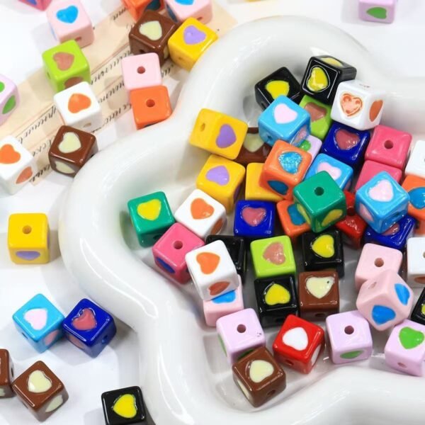 Acrylic beads,square shape,heart beads,colorful