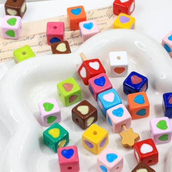 Acrylic beads,square shape,heart beads,colorful