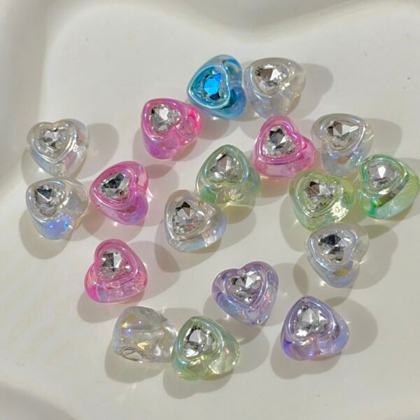 Ushiny pearl beads,heart shape,shiny with rhinestones ,transparent ,colorful,