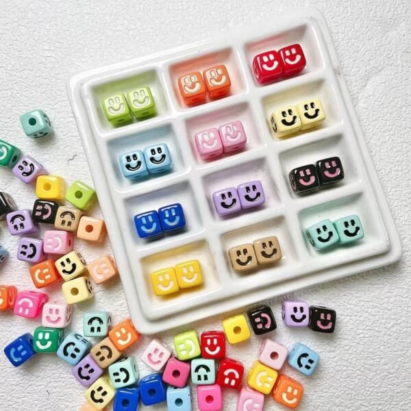 Acrylic beads, square shape,smile spacer beads,colorful