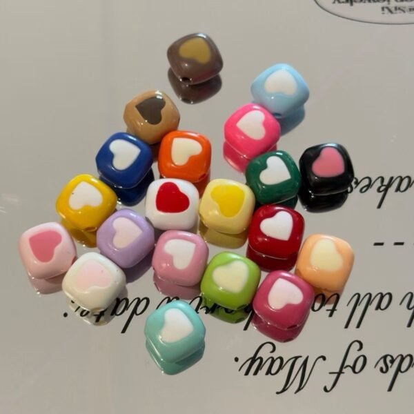 Acrylic beads,fat square shape,heart spacer beads,colorful
