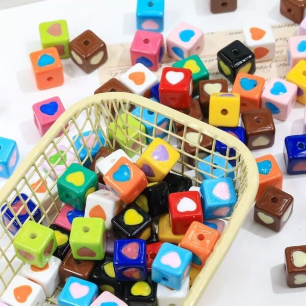 Acrylic beads,square shape,heart beads,colorful