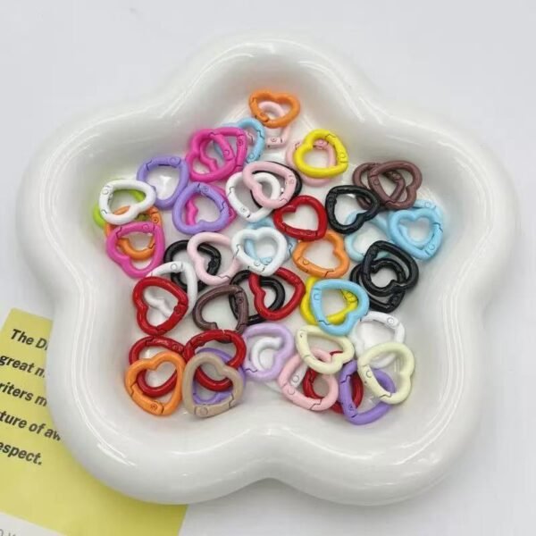 Heart shaped spring buckle, colorful/gold silver, DIY keychain