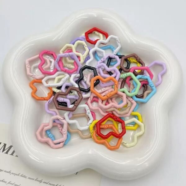 Pixel heart-shaped spring buckle, circular buckle, colorful/gold silver, DIY keychain