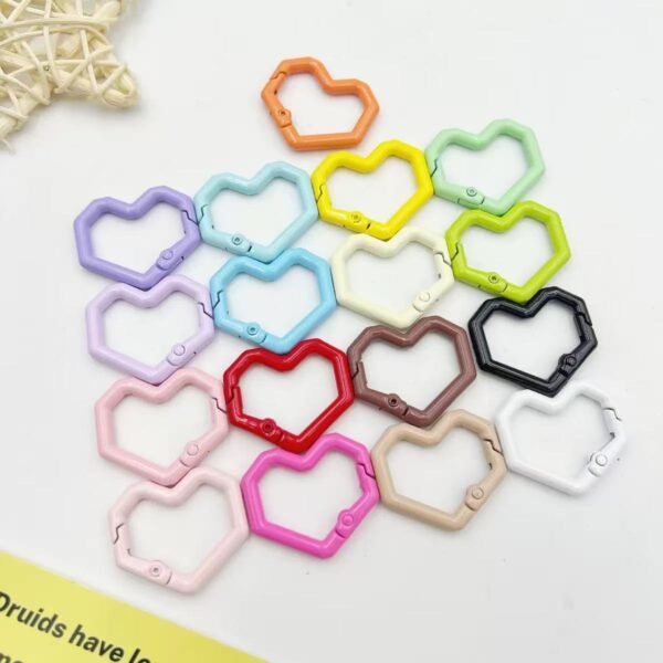 Pixel heart-shaped spring buckle, circular buckle, colorful/gold silver, DIY keychain