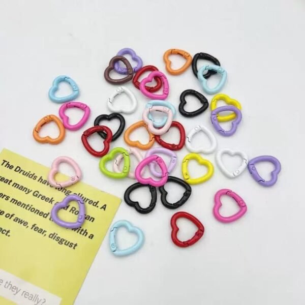 Heart shaped spring buckle, colorful/gold silver, DIY keychain