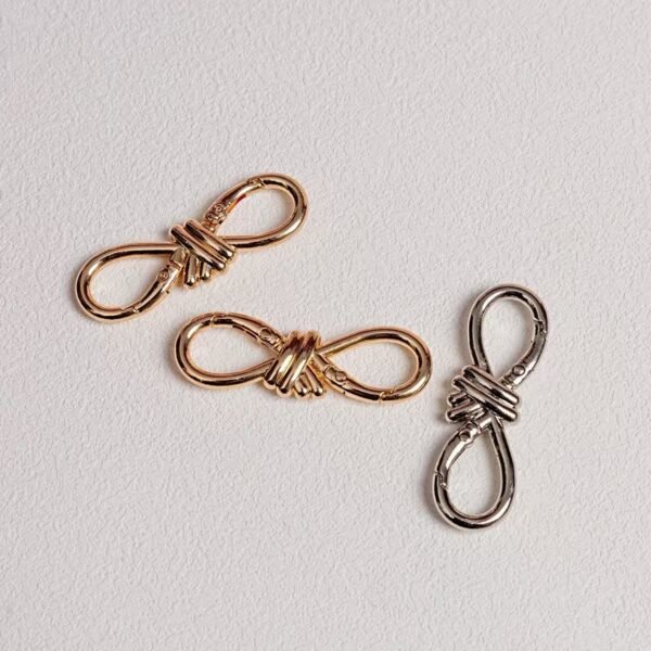 Knot shaped double ended spring buckle, gold silver, DIY keychain
