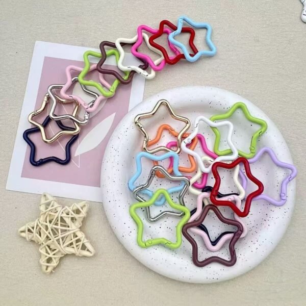 Painted five pointed star shaped spring buckle, colorful (not gold or silver), DIY keychain