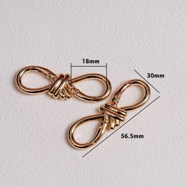 Knot shaped double ended spring buckle, gold silver, DIY keychain